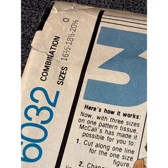 McCalls 6032 Vintage 1978 Sewing Pattern Size 16.5/18.5/20.5 Half-Size Blouse Ve - Picture 2 of 5